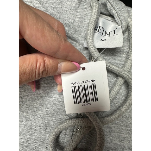 Seint Zip Up Hoodie Womens Medium Gray NWT Seint Univ Varsity Embroidered - Picture 3 of 3
